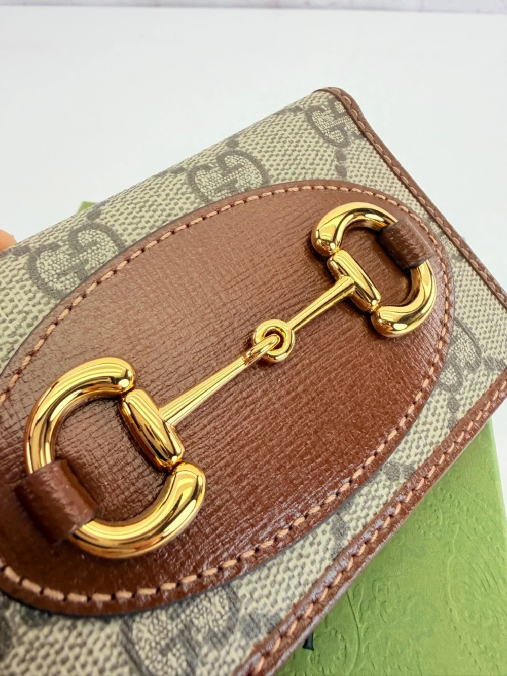 Gucci Brown GG Canvas Small Wallet with Gold Horsebit New